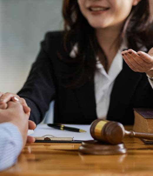 Female lawyer discussing law with businessman. Legal counsel and the concept of litigation mediation
